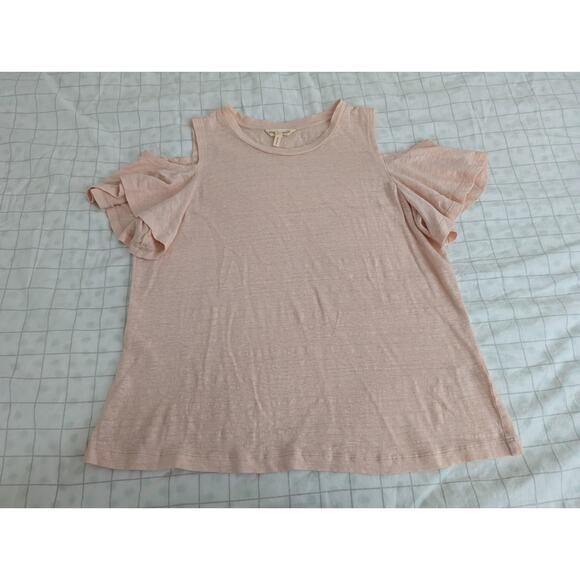 Rebecca Taylor pink cold shoulder stretch linen top size large - Picture 9 of 13